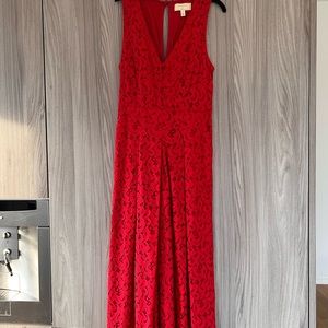 Moulinette Soeurs x Anthropologie red lace jumpsuit
